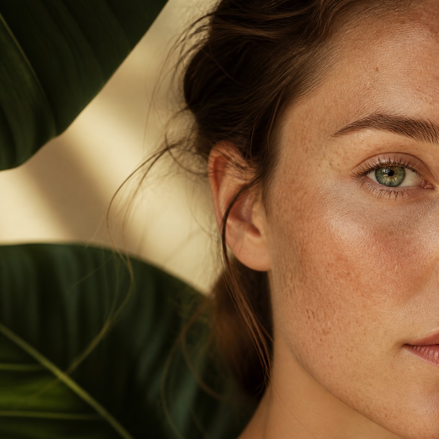 Exosomes Close-up of freckled facial skin
