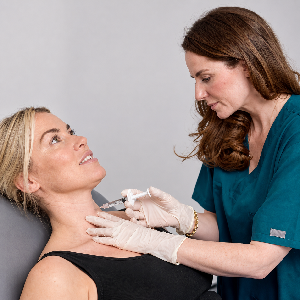 Emma treating a patient's neck with an aesthetic injection